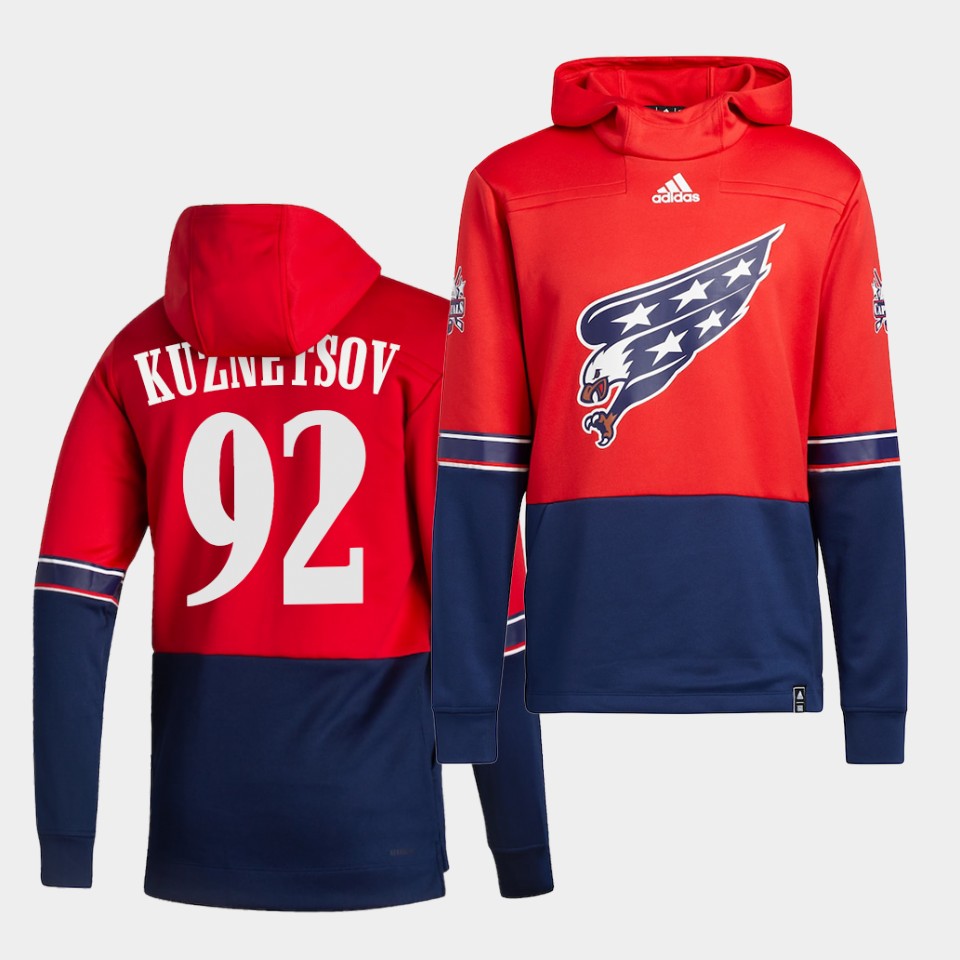 Men Washington Capitals #92 Kuznetsov Red NHL 2021 Adidas Pullover Hoodie Jersey
